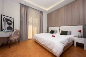 Sunlit bedroom in a luxury villa in New Cairo