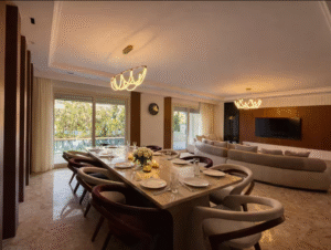 Elegant dining area with luxury furniture
