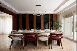 Spacious dining room with modern dining table