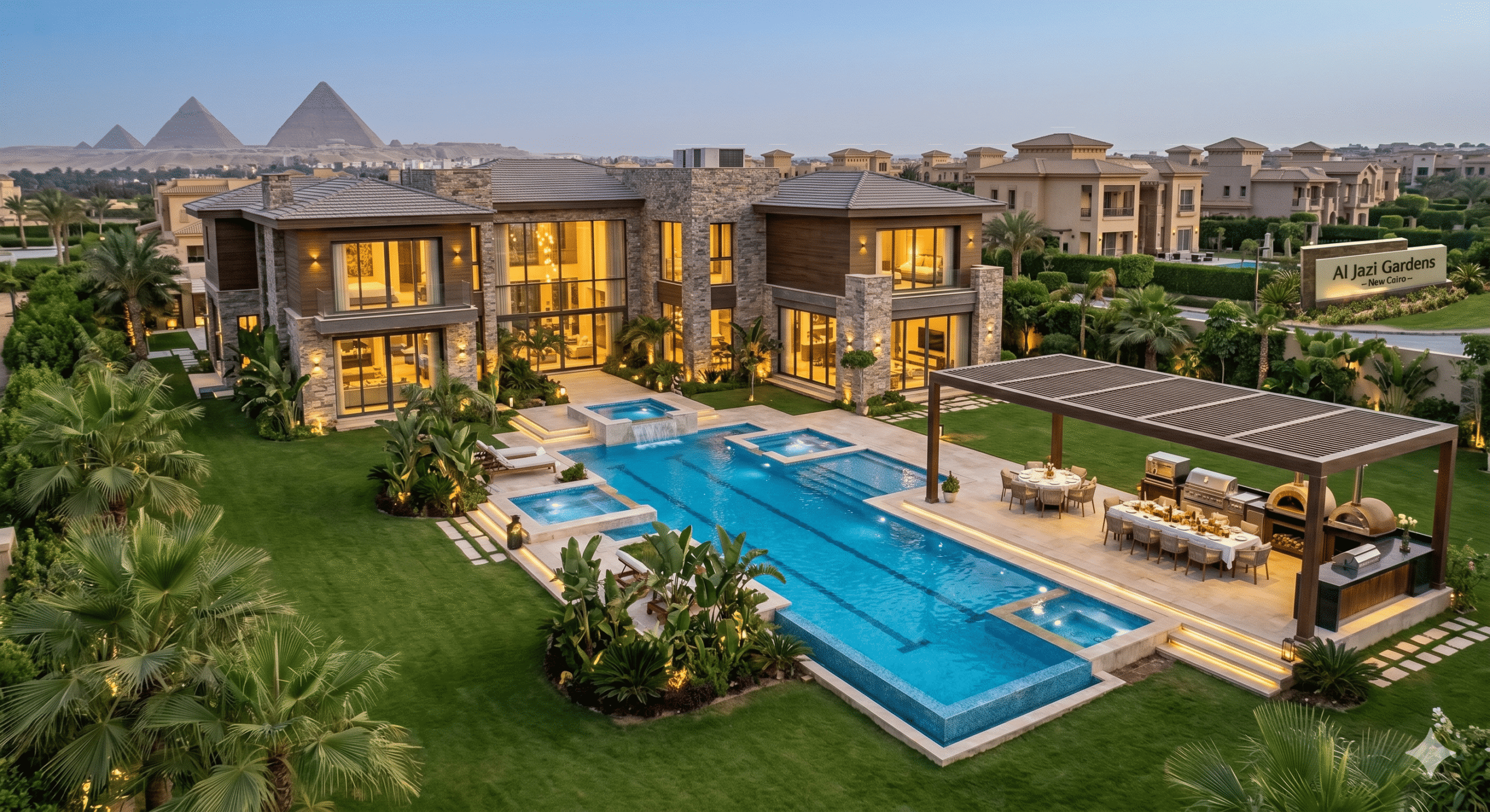 Private villa with private pool have a view on pyramids